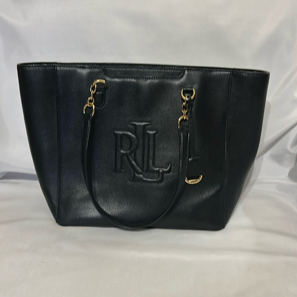 Ralph Lauren Black Leather Tote with Gold Hardware